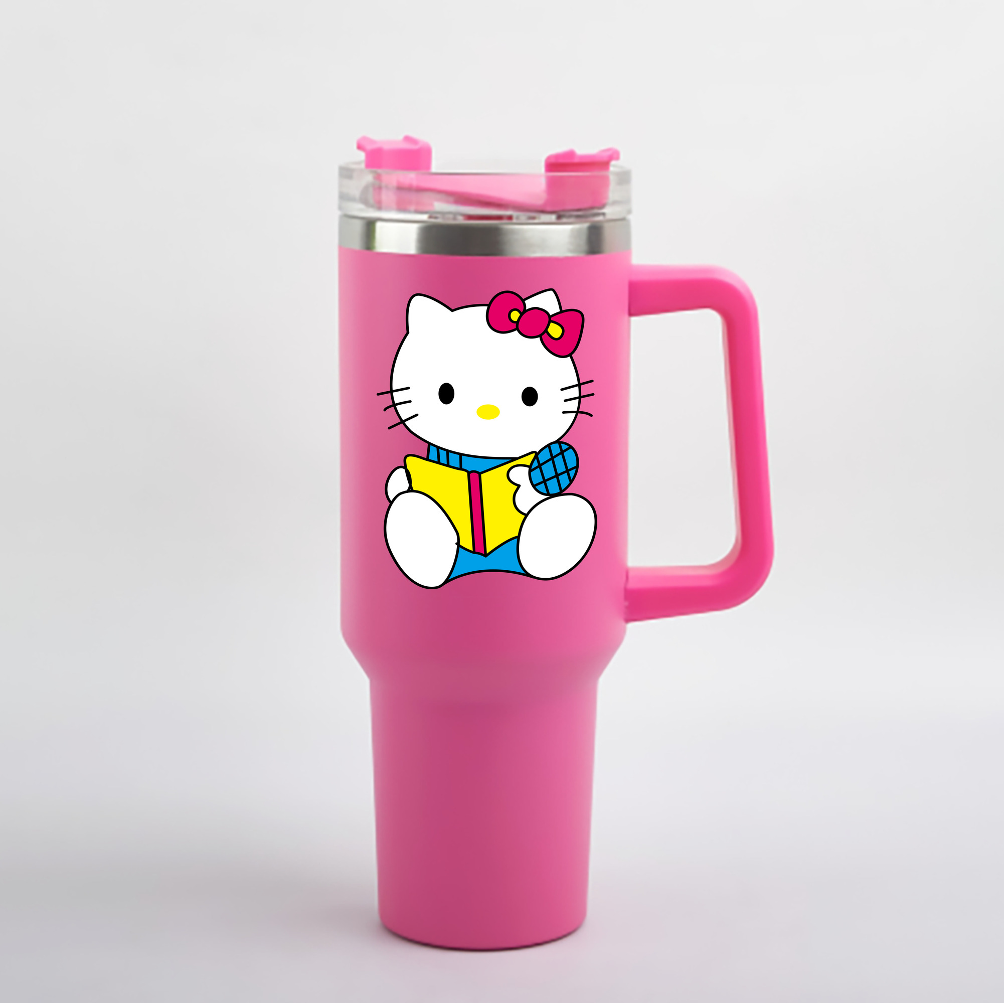 （画像用） Hello Kitty ハローキティ 1200mL車用タンブラー - クリスタルステッカー（プラスチックストロー付き）